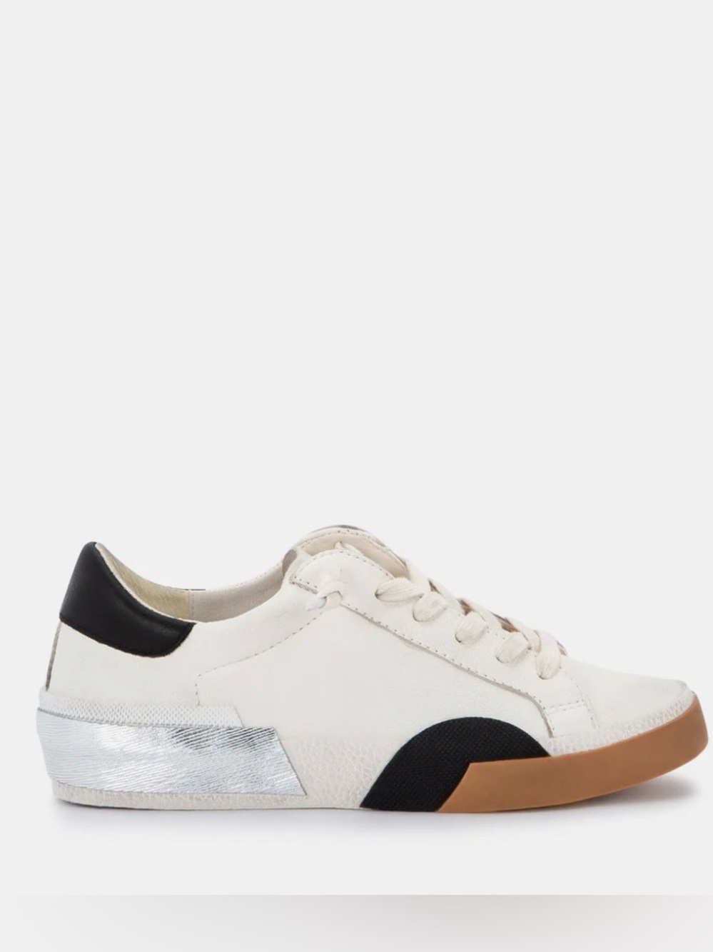Dolce Vita White Leather Sneakers with Black and Tan Accents